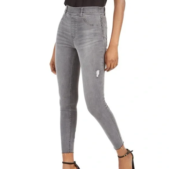SPANX Light Grey Raw Hem Distressed Skinny Pant - Picture 1 of 7
